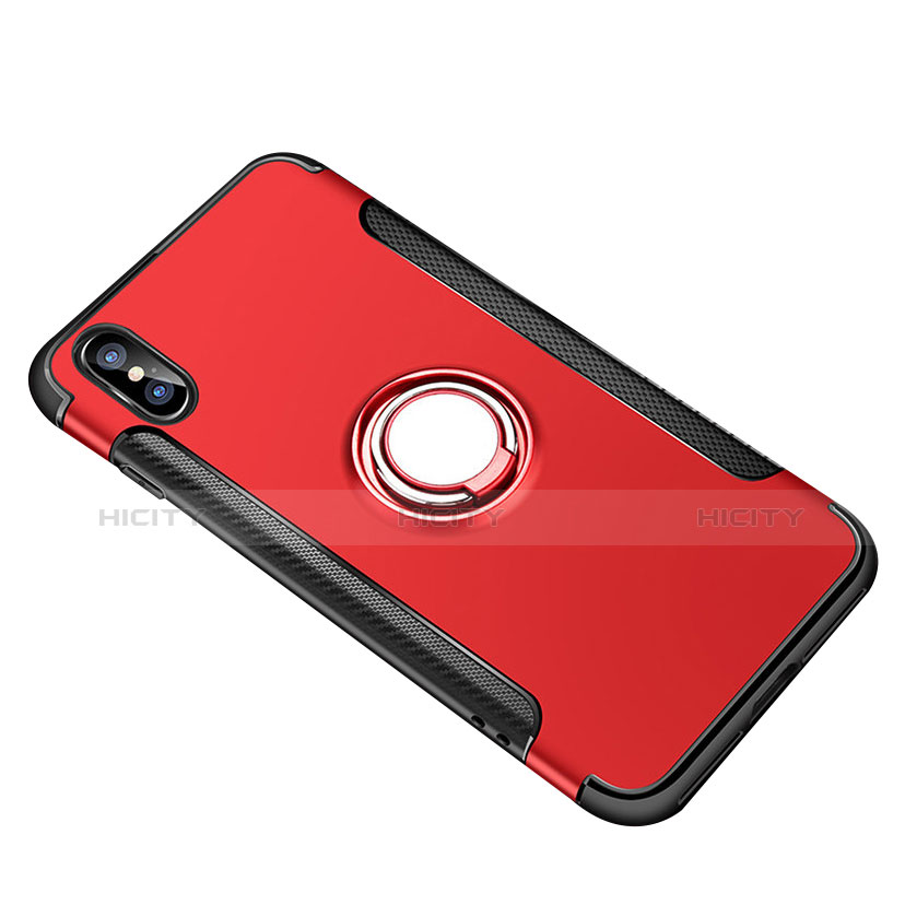 Coque Contour Silicone et Plastique Mat avec Support Bague Anneau T01 pour Apple iPhone Xs Max Rouge Plus