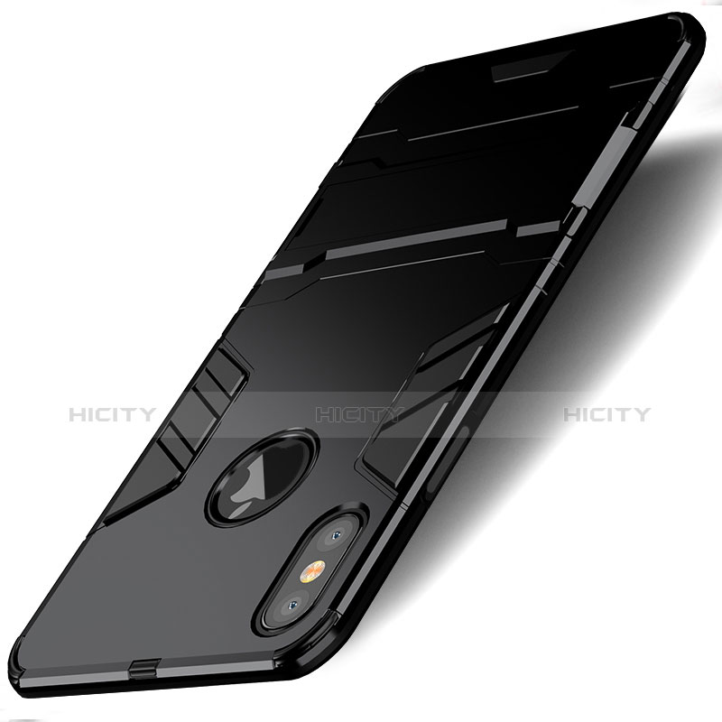 Coque Contour Silicone et Plastique Mat avec Support pour Apple iPhone Xs Max Noir Plus