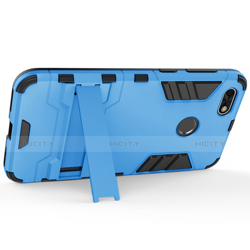 Coque Contour Silicone et Plastique Mat avec Support pour Huawei Enjoy 7 Bleu Plus