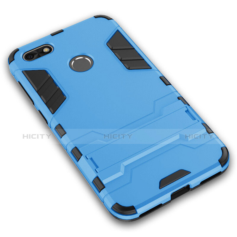 Coque Contour Silicone et Plastique Mat avec Support pour Huawei Enjoy 7 Bleu Plus