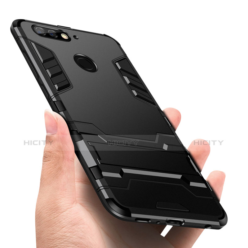 Coque Contour Silicone et Plastique Mat avec Support pour Huawei Enjoy 8 Noir Plus