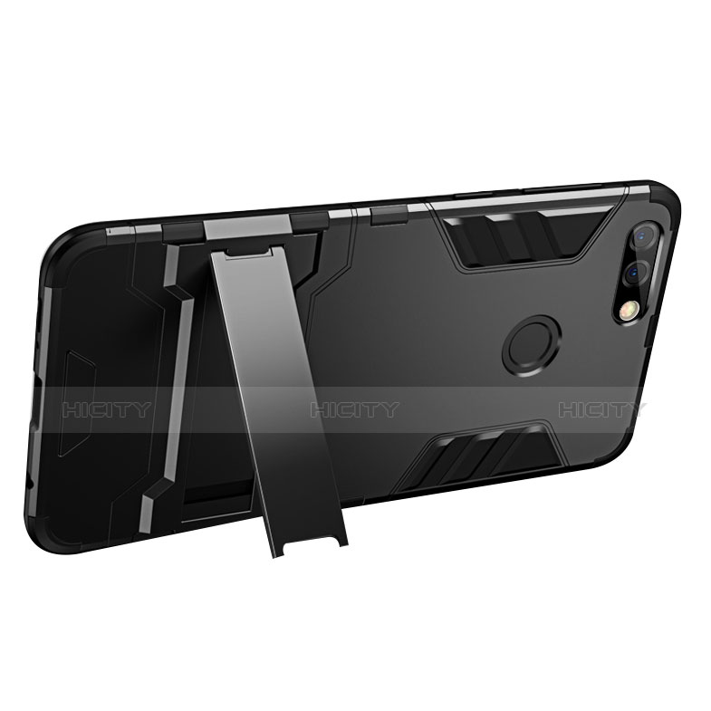 Coque Contour Silicone et Plastique Mat avec Support pour Huawei Enjoy 8 Noir Plus