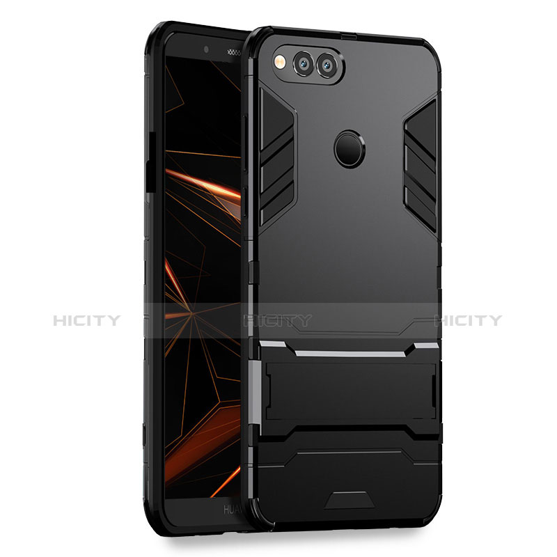 Coque Contour Silicone et Plastique Mat avec Support pour Huawei Honor 7X Noir Plus