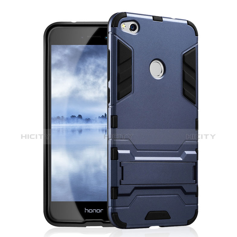 Coque Contour Silicone et Plastique Mat avec Support pour Huawei Honor 8 Lite Bleu Plus