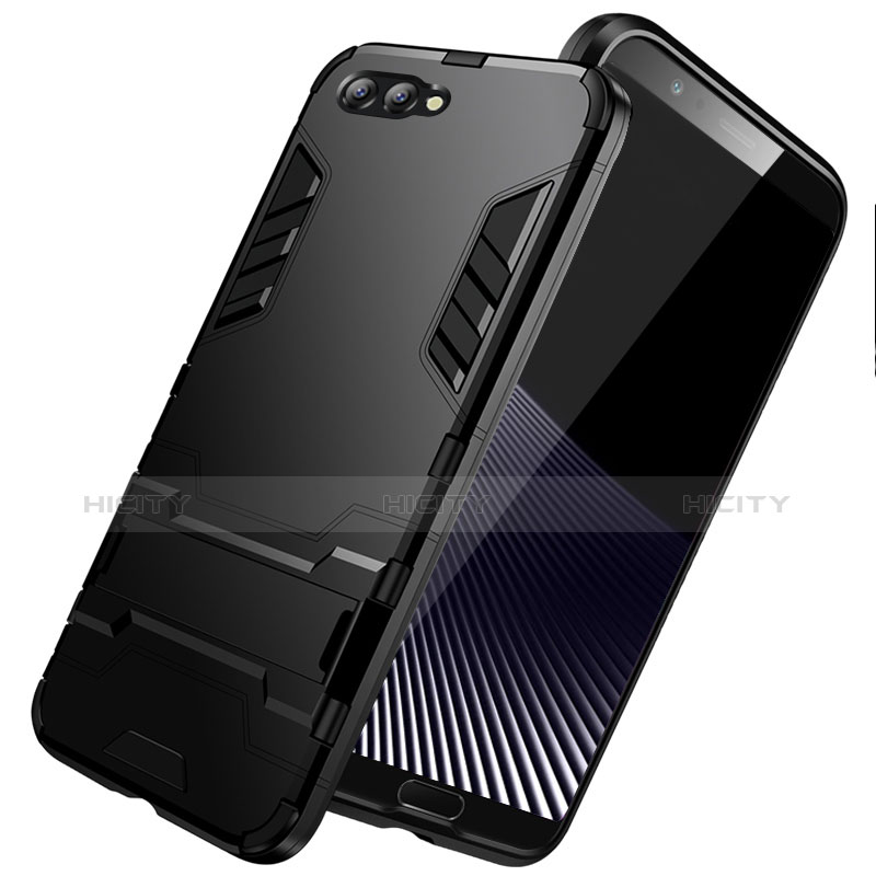 Coque Contour Silicone et Plastique Mat avec Support pour Huawei Honor V10 Noir Plus