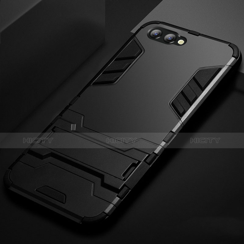 Coque Contour Silicone et Plastique Mat avec Support pour Huawei Honor V10 Noir Plus