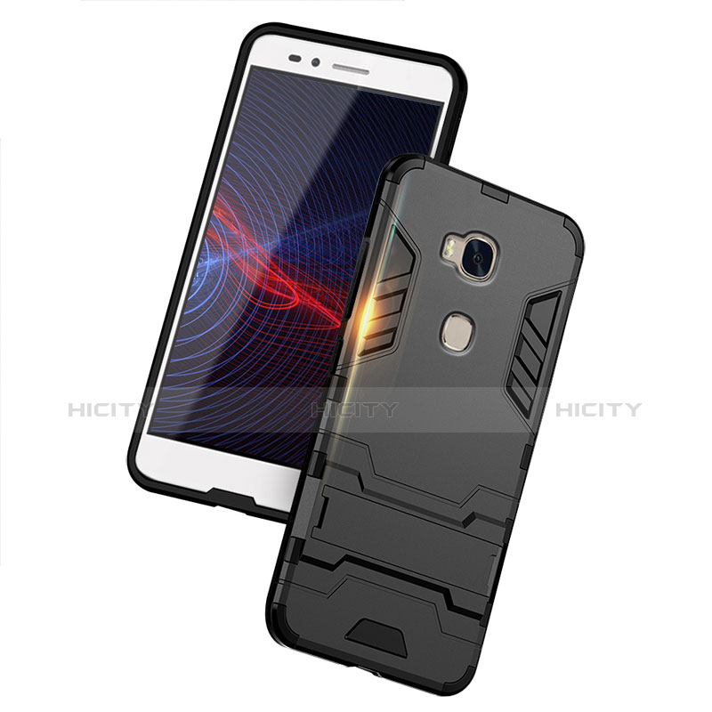 Coque Contour Silicone et Plastique Mat avec Support pour Huawei Honor X5 Noir Plus