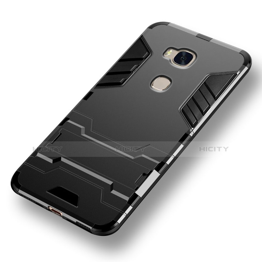 Coque Contour Silicone et Plastique Mat avec Support pour Huawei Honor X5 Noir Plus