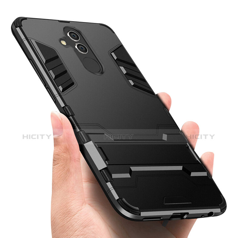 Coque Contour Silicone et Plastique Mat avec Support pour Huawei Maimang 7 Noir Plus