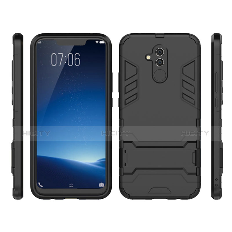 Coque Contour Silicone et Plastique Mat avec Support pour Huawei Mate 20 Lite Noir Plus