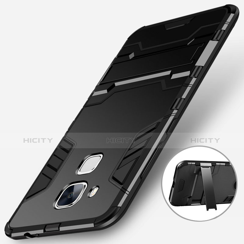 Coque Contour Silicone et Plastique Mat avec Support pour Huawei Nova Plus Noir Plus