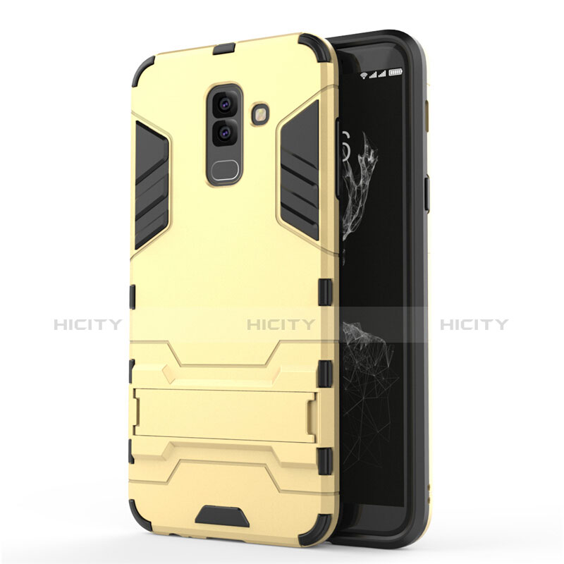 Coque Contour Silicone et Plastique Mat avec Support pour Samsung Galaxy A6 Plus (2018) Or Plus