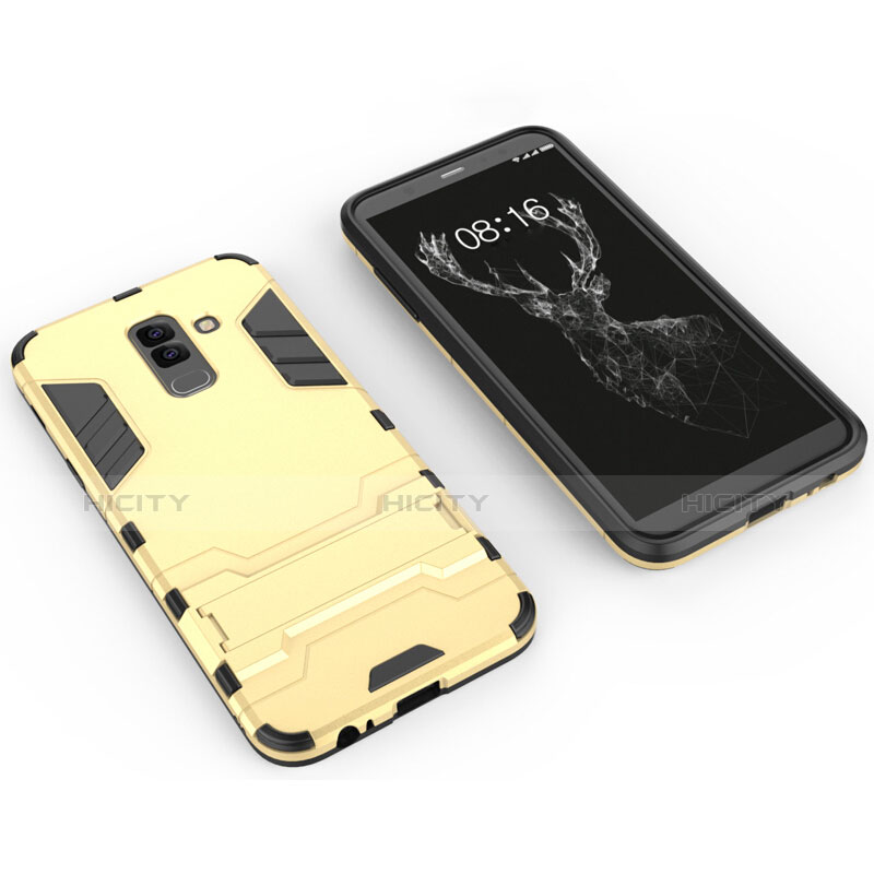 Coque Contour Silicone et Plastique Mat avec Support pour Samsung Galaxy A6 Plus (2018) Or Plus