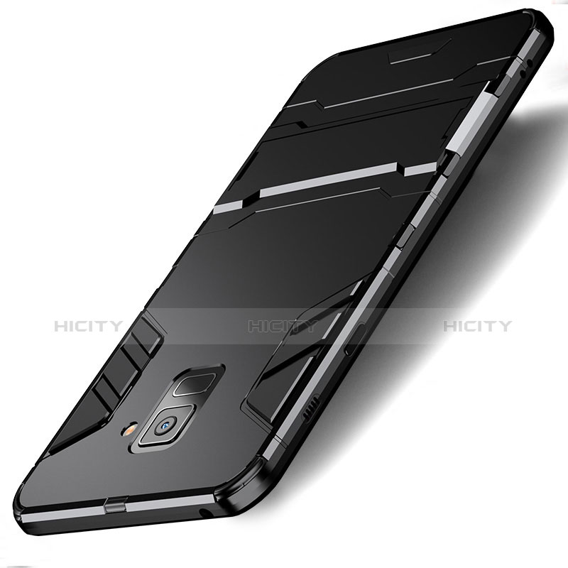 Coque Contour Silicone et Plastique Mat avec Support pour Samsung Galaxy A8 (2018) A530F Noir Plus