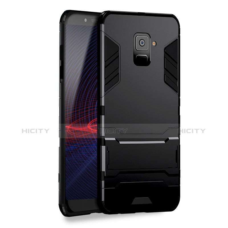 Coque Contour Silicone et Plastique Mat avec Support pour Samsung Galaxy A8 (2018) A530F Noir Plus