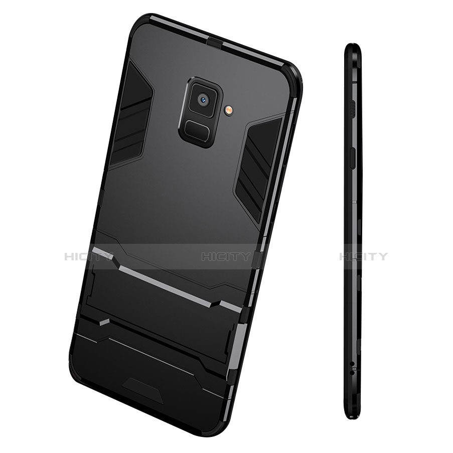 Coque Contour Silicone et Plastique Mat avec Support pour Samsung Galaxy A8 (2018) A530F Noir Plus