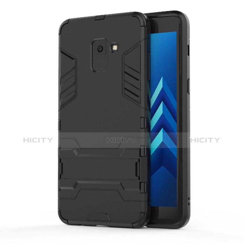 Coque Contour Silicone et Plastique Mat avec Support pour Samsung Galaxy A8+ A8 Plus (2018) A730F Noir Plus