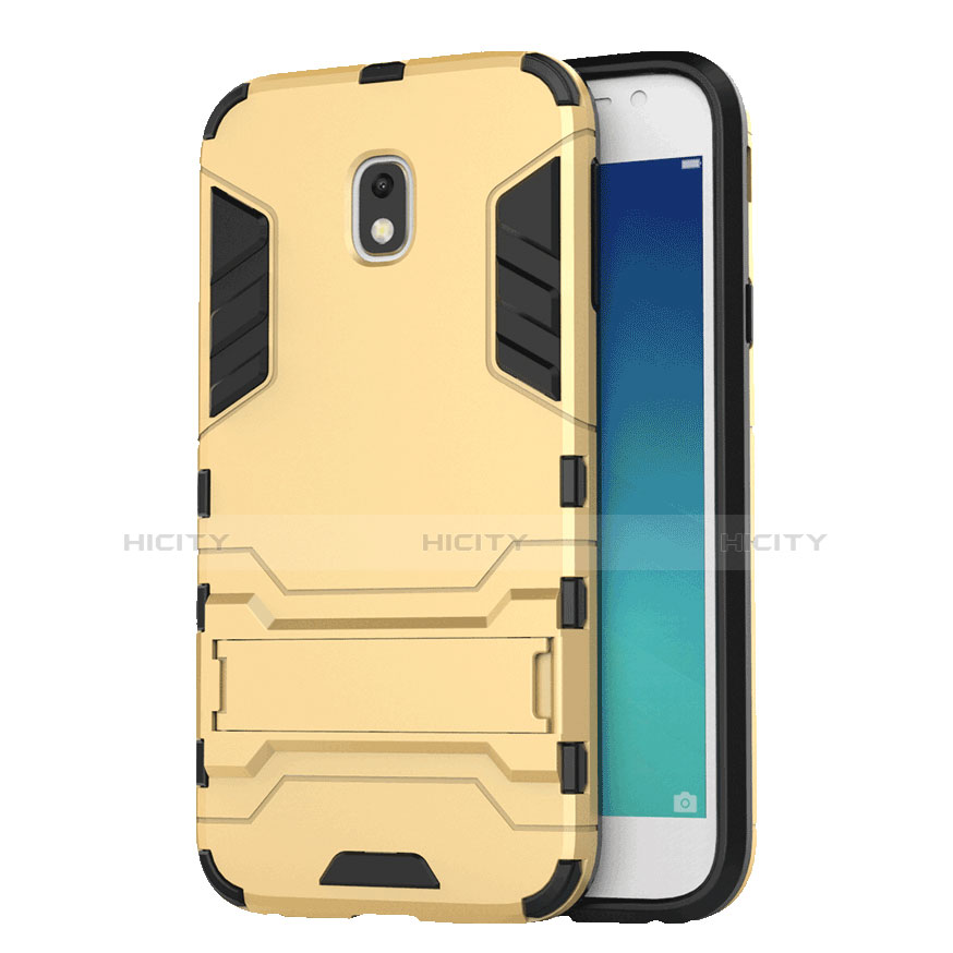 Coque Contour Silicone et Plastique Mat avec Support pour Samsung Galaxy J3 (2017) J330F DS Or Plus