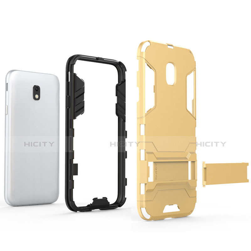 Coque Contour Silicone et Plastique Mat avec Support pour Samsung Galaxy J3 (2017) J330F DS Or Plus