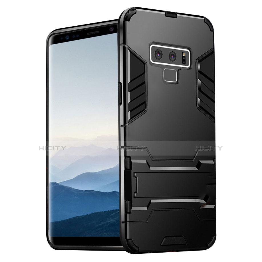 Coque Contour Silicone et Plastique Mat avec Support pour Samsung Galaxy Note 9 Noir Plus