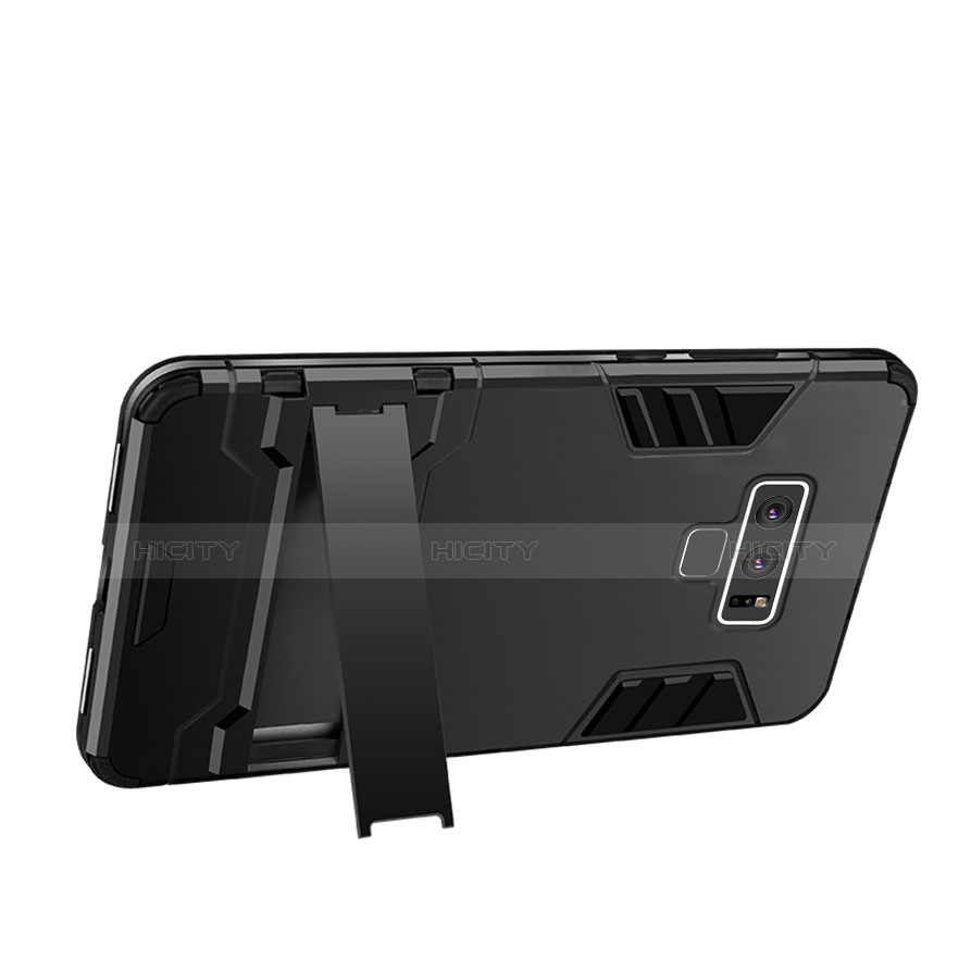 Coque Contour Silicone et Plastique Mat avec Support pour Samsung Galaxy Note 9 Noir Plus