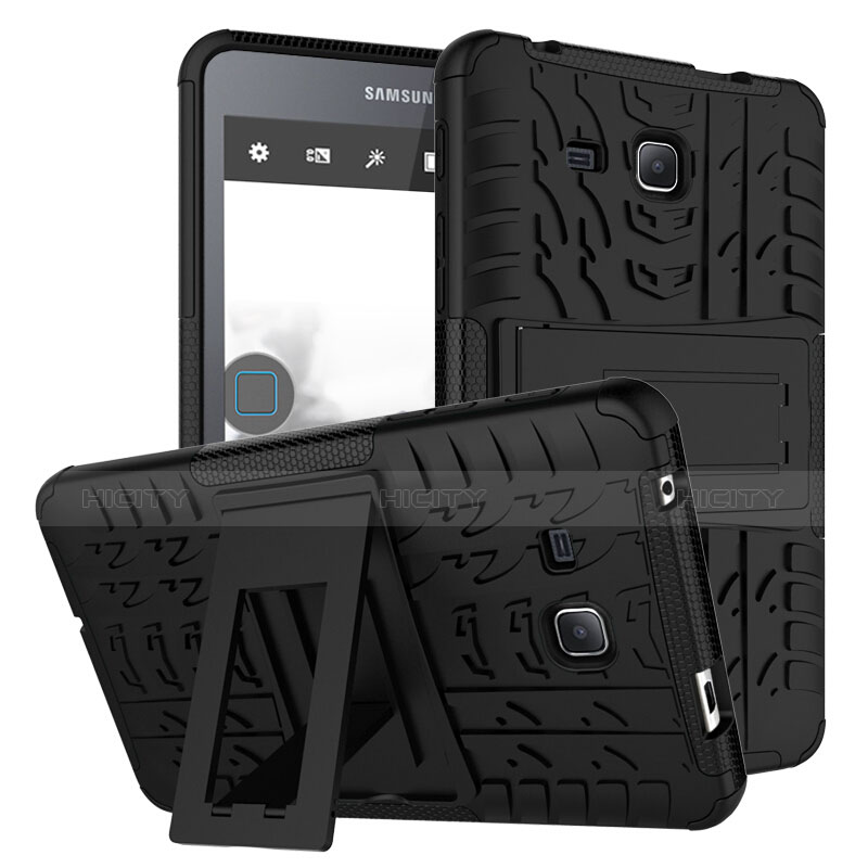 Coque Contour Silicone et Plastique Mat avec Support pour Samsung Galaxy Tab A6 7.0 SM-T280 SM-T285 Noir Plus