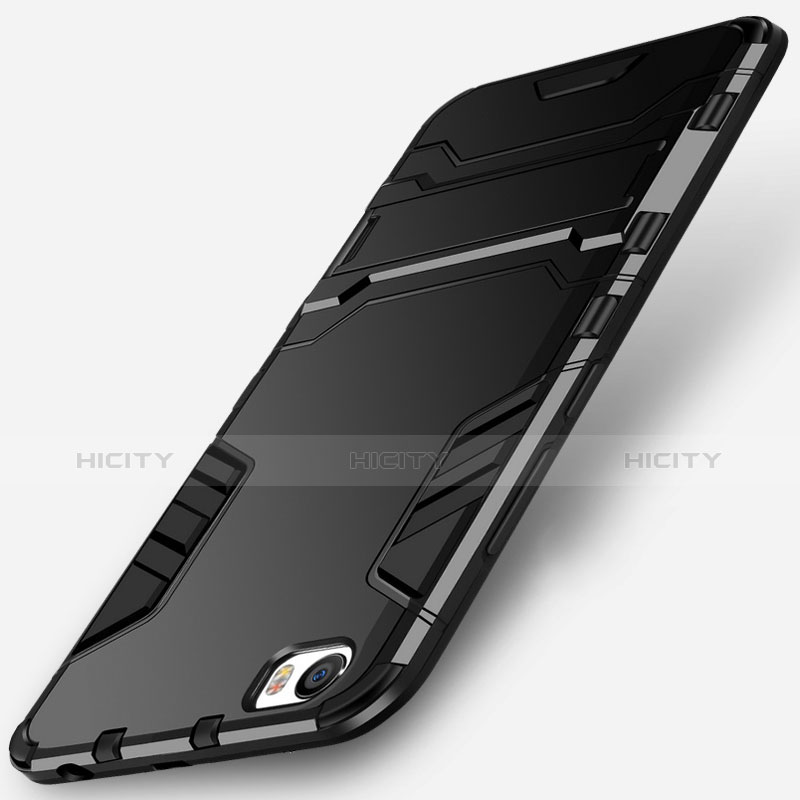 Coque Contour Silicone et Plastique Mat avec Support pour Xiaomi Mi 5 Noir Plus