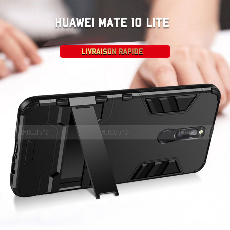 Coque Contour Silicone et Plastique Mat avec Support R01 pour Huawei Maimang 6 Noir Plus