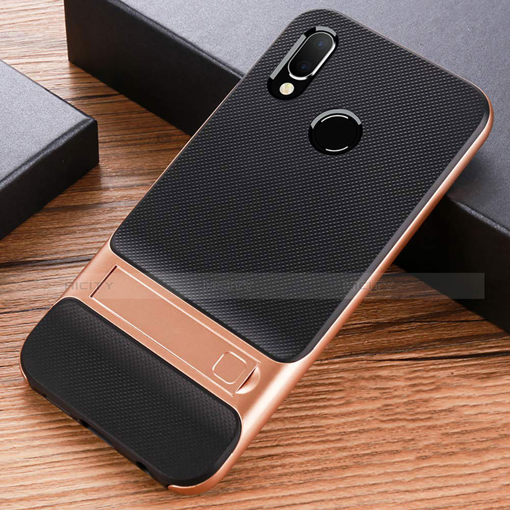 Coque Contour Silicone et Plastique Mat avec Support W01 pour Huawei P20 Lite Or et Noir Plus