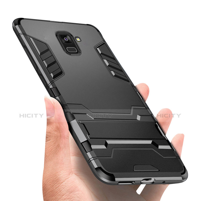 Coque Contour Silicone et Plastique Mat avec Support W01 pour Samsung Galaxy A8+ A8 Plus (2018) A730F Noir Plus