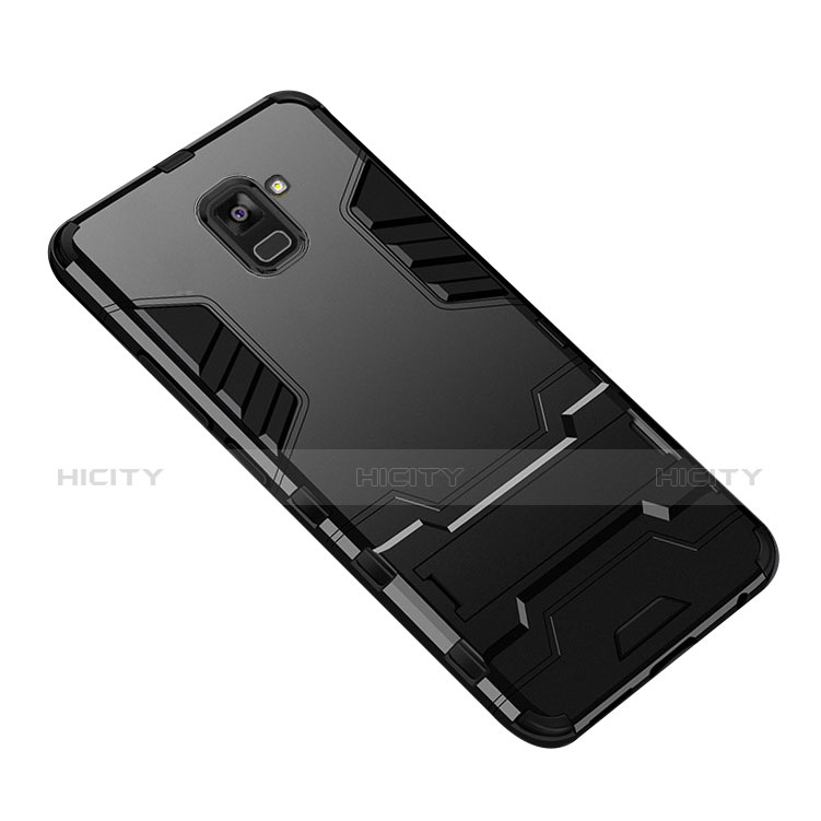 Coque Contour Silicone et Plastique Mat avec Support W01 pour Samsung Galaxy A8+ A8 Plus (2018) A730F Noir Plus