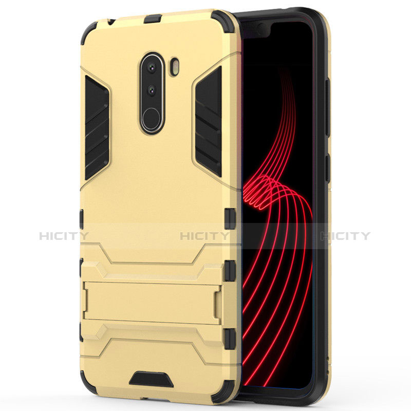 Coque Contour Silicone et Plastique Mat avec Support W01 pour Xiaomi Pocophone F1 Or Plus