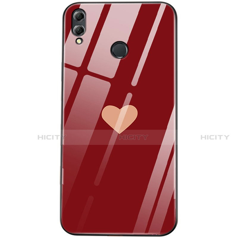 Coque Contour Silicone et Vitre Amour Coeur Miroir S04 pour Huawei Honor V10 Lite Rouge Plus