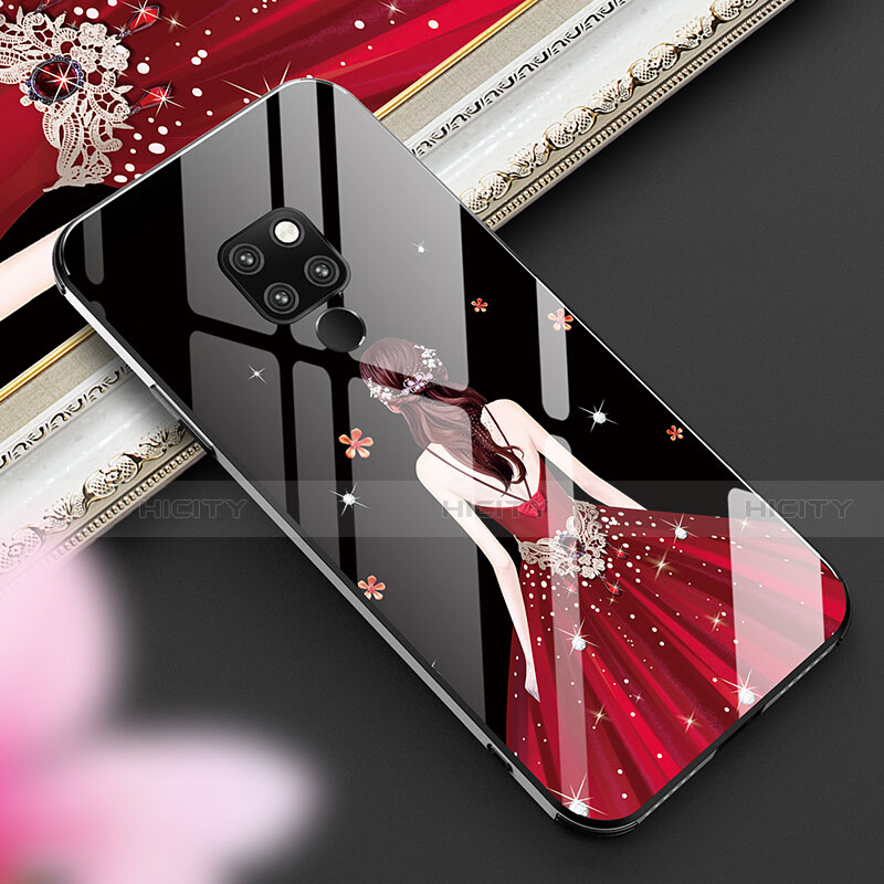 Coque Contour Silicone et Vitre Dos de Fille Miroir Etui Housse K01 pour Huawei Mate 20 Rouge et Noir Plus