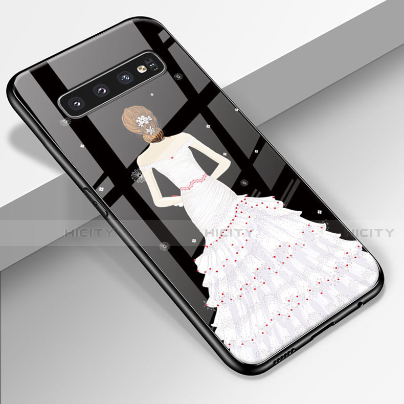 Coque Contour Silicone et Vitre Dos de Fille Miroir Etui Housse K01 pour Samsung Galaxy S10 5G Blanc Plus