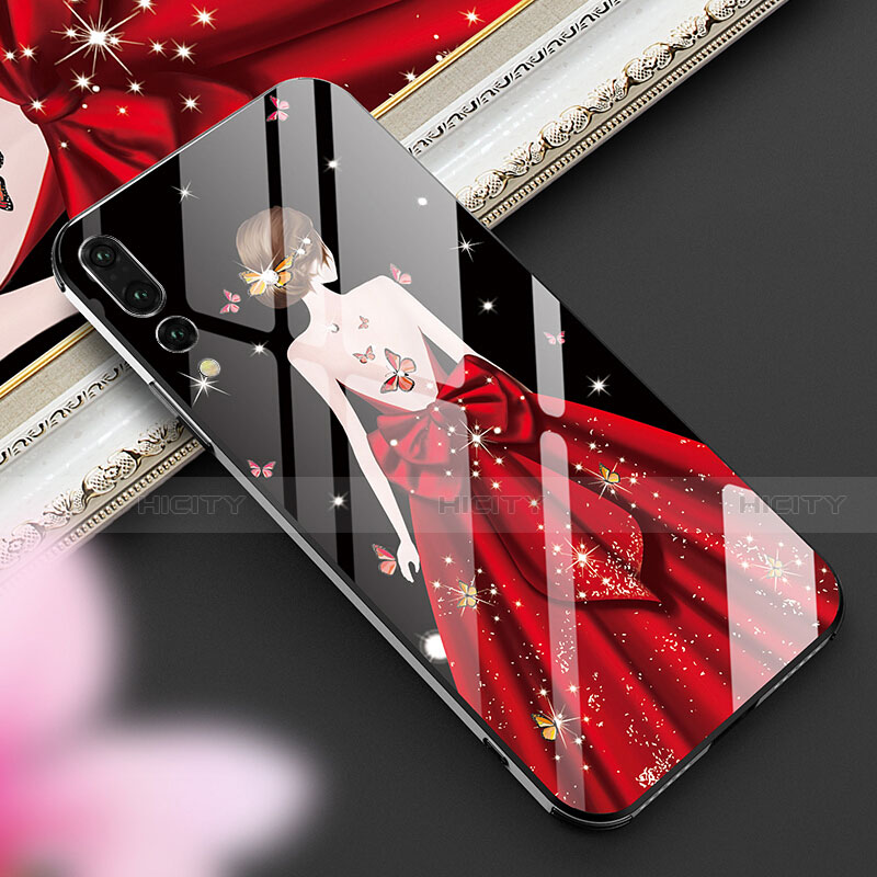 Coque Contour Silicone et Vitre Dos de Fille Miroir Etui Housse K02 pour Huawei P20 Pro Rouge et Noir Plus