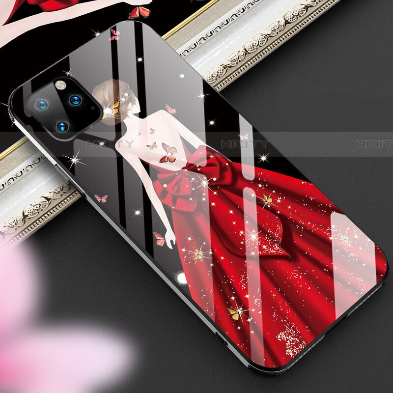 Coque Contour Silicone et Vitre Dos de Fille Miroir Etui Housse M01 pour Apple iPhone 11 Pro Max Rouge et Noir Plus