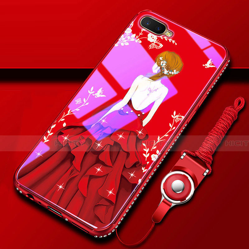 Coque Contour Silicone et Vitre Dos de Fille Miroir Etui Housse M01 pour Oppo R15X Rouge Plus