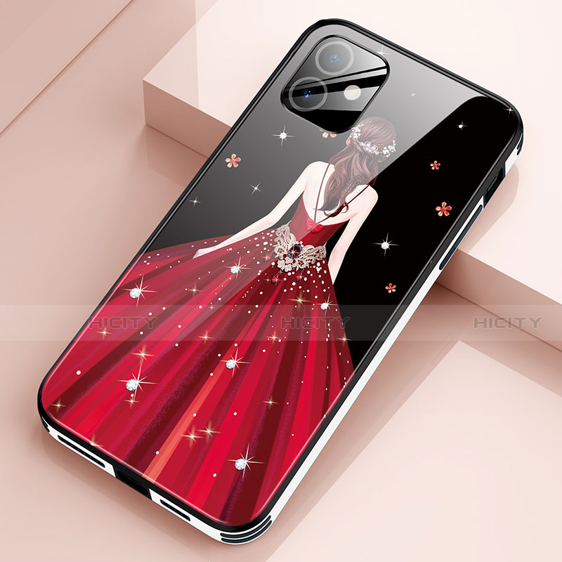 Coque Contour Silicone et Vitre Dos de Fille Miroir Etui Housse pour Apple iPhone 12 Mini Vin Rouge Plus