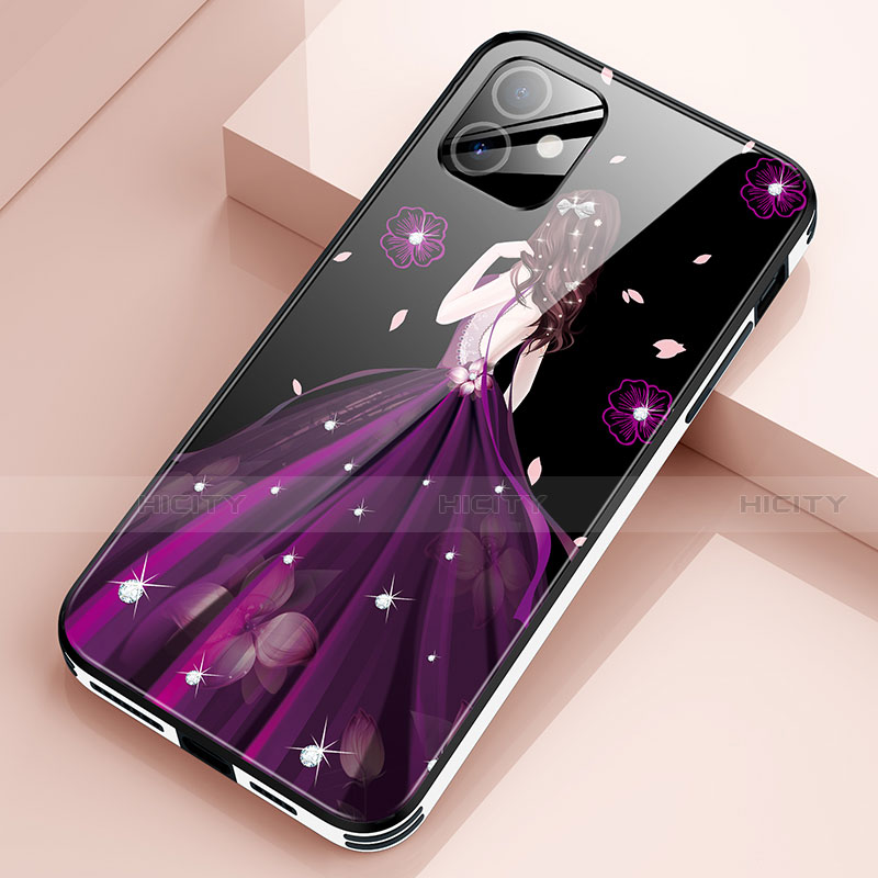 Coque Contour Silicone et Vitre Dos de Fille Miroir Etui Housse pour Apple iPhone 12 Mini Violet Plus