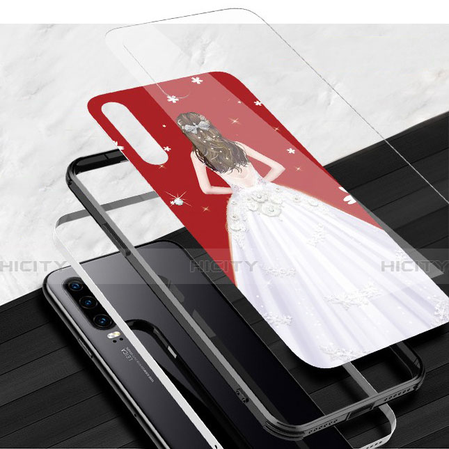 Coque Contour Silicone et Vitre Dos de Fille Miroir Etui Housse pour Huawei P30 Plus