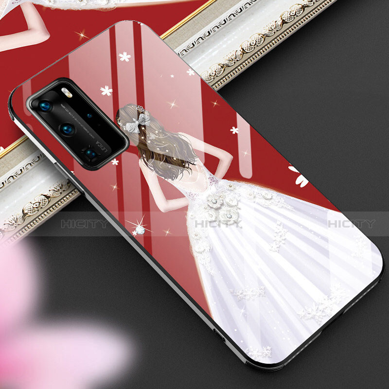 Coque Contour Silicone et Vitre Dos de Fille Miroir Etui Housse pour Huawei P40 Pro Blanc Plus