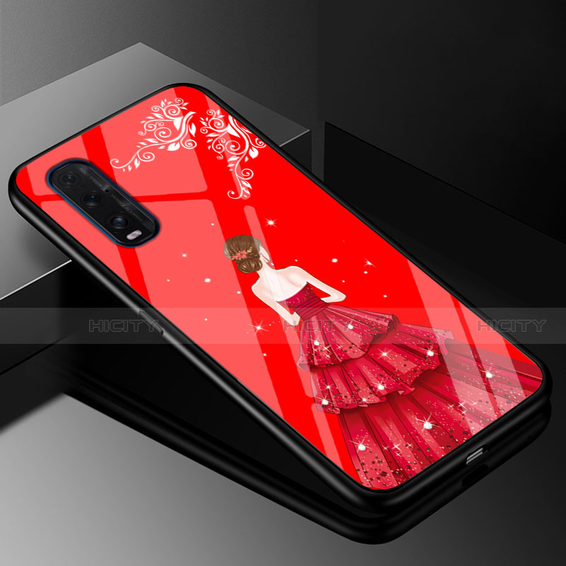 Coque Contour Silicone et Vitre Dos de Fille Miroir Etui Housse pour Oppo Find X2 Rouge Plus