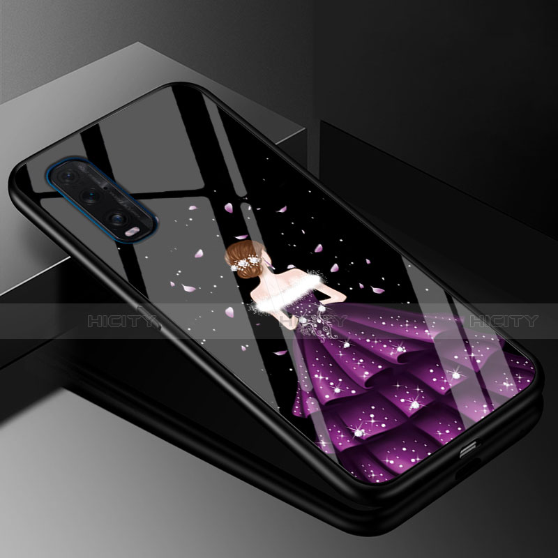 Coque Contour Silicone et Vitre Dos de Fille Miroir Etui Housse pour Oppo Find X2 Violet et Noir Plus