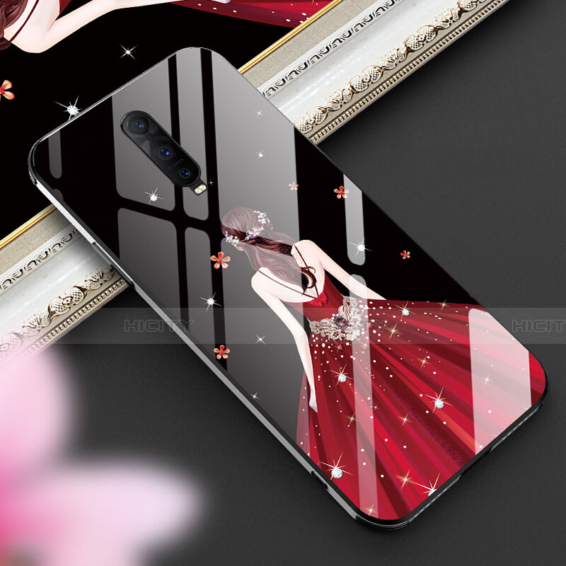 Coque Contour Silicone et Vitre Dos de Fille Miroir Etui Housse pour Oppo R17 Pro Vin Rouge Plus