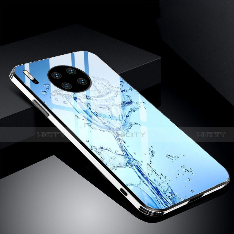 Coque Contour Silicone et Vitre Fleurs Miroir Etui Housse C01 pour Huawei Mate 30 Pro Bleu Ciel Plus