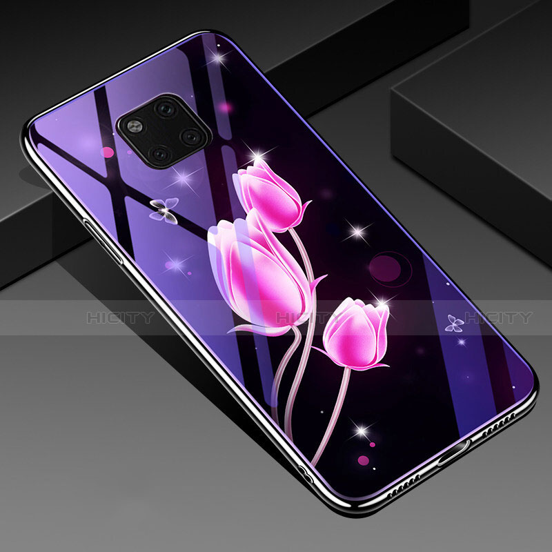 Coque Contour Silicone et Vitre Fleurs Miroir Etui Housse K01 pour Huawei Mate 20 Pro Rose Plus