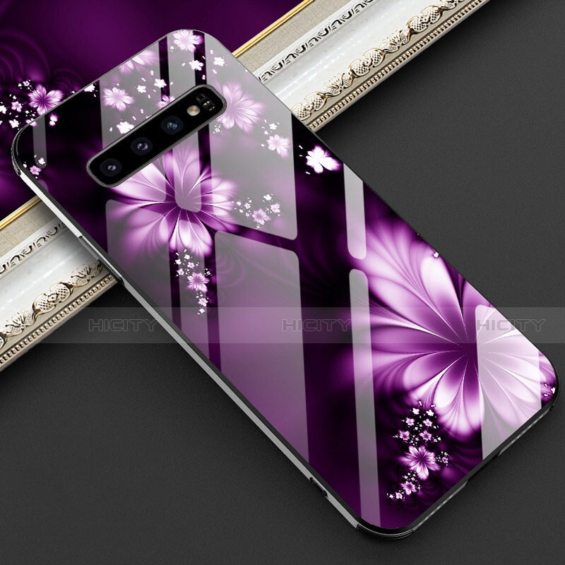 Coque Contour Silicone et Vitre Fleurs Miroir Etui Housse K01 pour Samsung Galaxy S10 Plus Plus