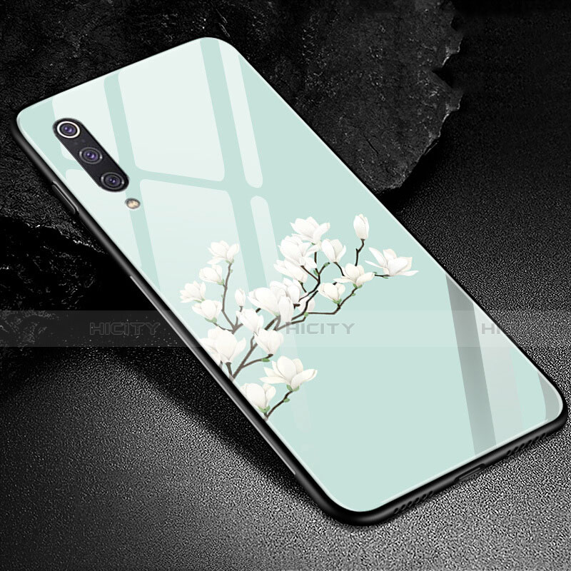 Coque Contour Silicone et Vitre Fleurs Miroir Etui Housse K01 pour Xiaomi Mi A3 Cyan Plus