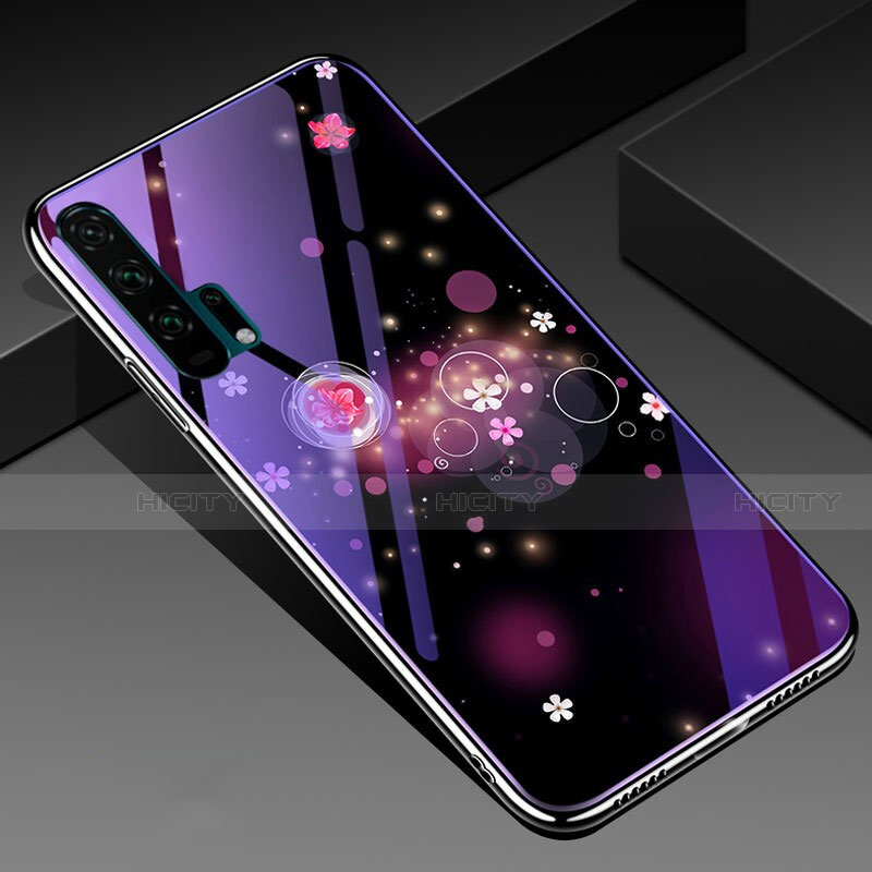 Coque Contour Silicone et Vitre Fleurs Miroir Etui Housse K02 pour Huawei Honor 20 Pro Violet Plus